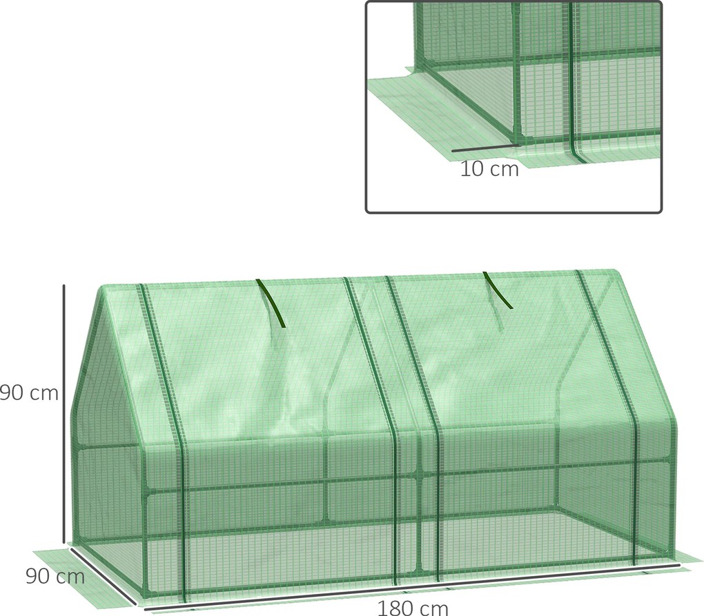 Outsunny Mini Seră Portabilă cu Uși Mari cu Fermoar și Acoperiș din PE pentru Protecție Împotriva Apei/UV, 180x90x90 cm, Verde | Aosom Romania