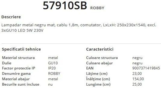 Lampadar / lampa de podea design modern Robby negru 57910SB GL
