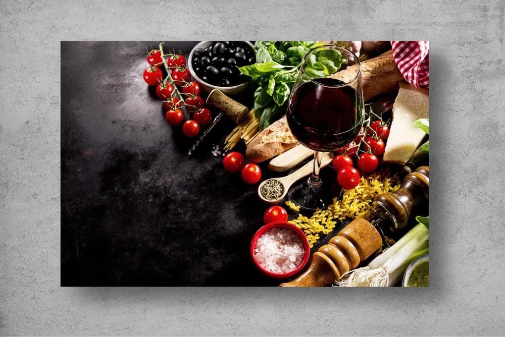 Tapet Premium Canvas - Pahar de vin cu paine si legume