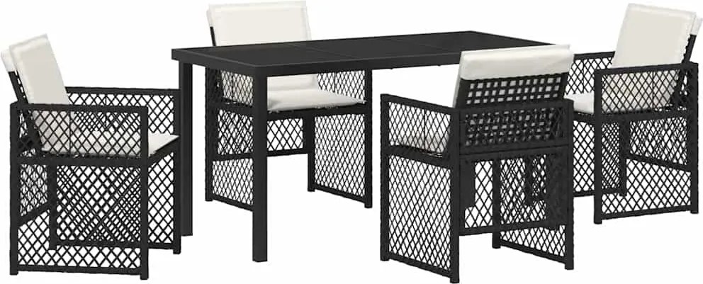 vidaXL Set de masă pentru grădină 5 pcs Negru poliratan