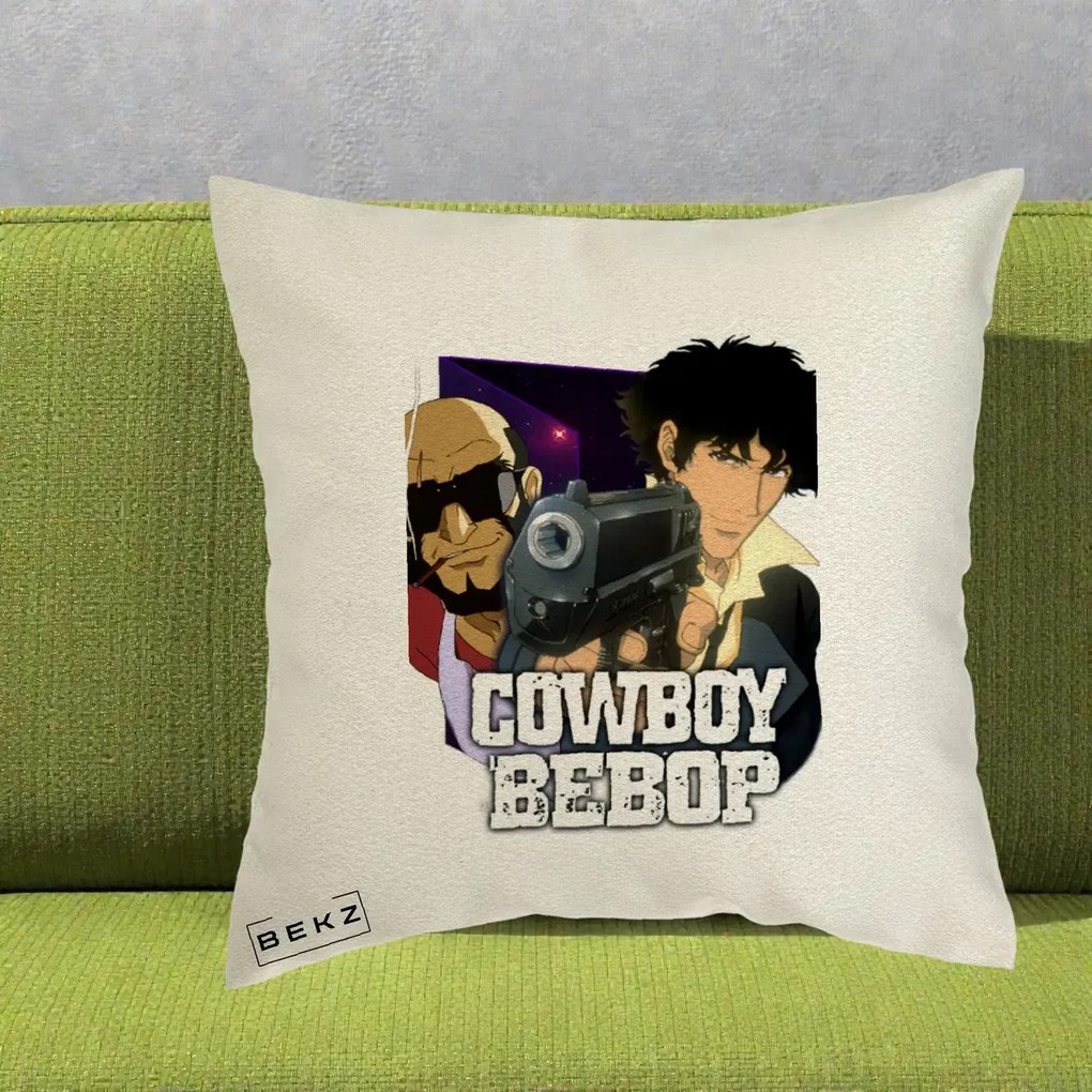Perna Personalizata Cowboy Bebop Spike si Jet Poster, 40x40 cm, Ecru, Husa Detasabila, Perna Inclusa, BEKZ®