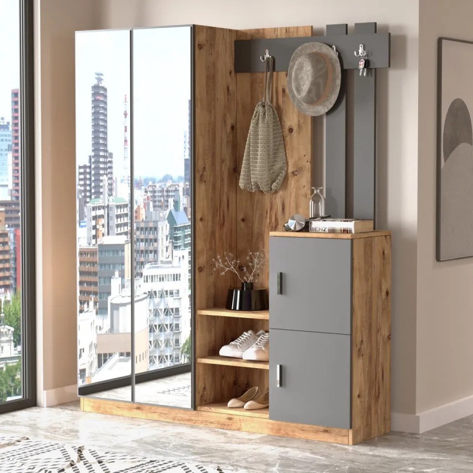 Dulap Hol si Cuier DD8 - AA, 147.2 x 37.5 x 179.7 cm, Atlantic Pine / Antracit