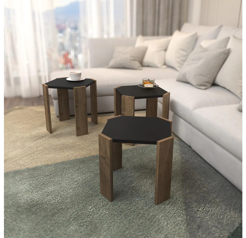Set 3 măsuțe cafea Lorizolla (antracit + nuc). 1106450