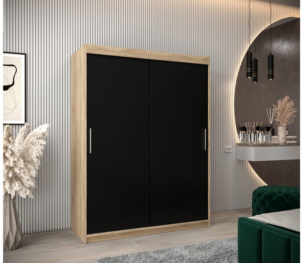 Dulap de haine 150 cm Toki (stejar sonoma + negru mat). 1064829