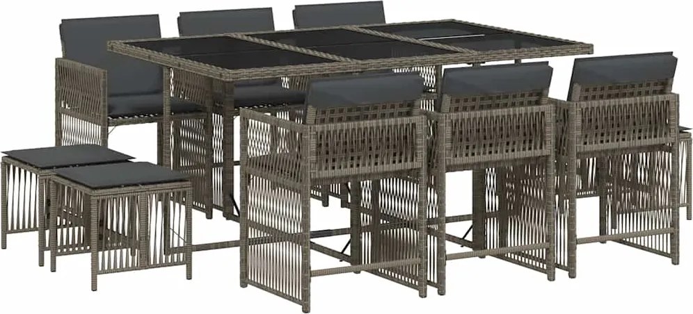 vidaXL Set mobilier de grădină cu perne, 11 piese, gri, poliratan