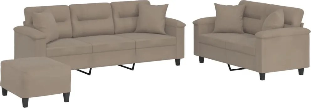 vidaXL Set de canapele cu perne, 3 piese, gri taupe, microfibră