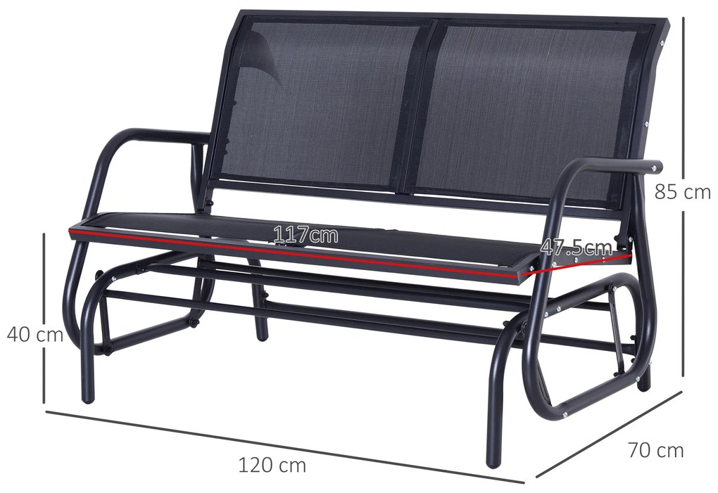 Outsunny Banca tip Leagan 2Locuri in Metal, Negru, 123x70x87cm | Aosom Romania