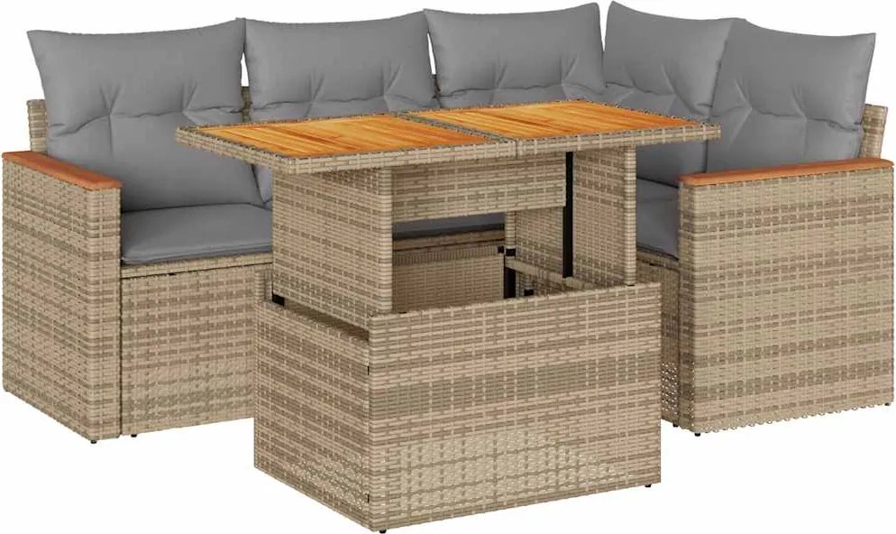 vidaXL Set canapele de grădină cu perne 5 piese bej poliratan/acacia
