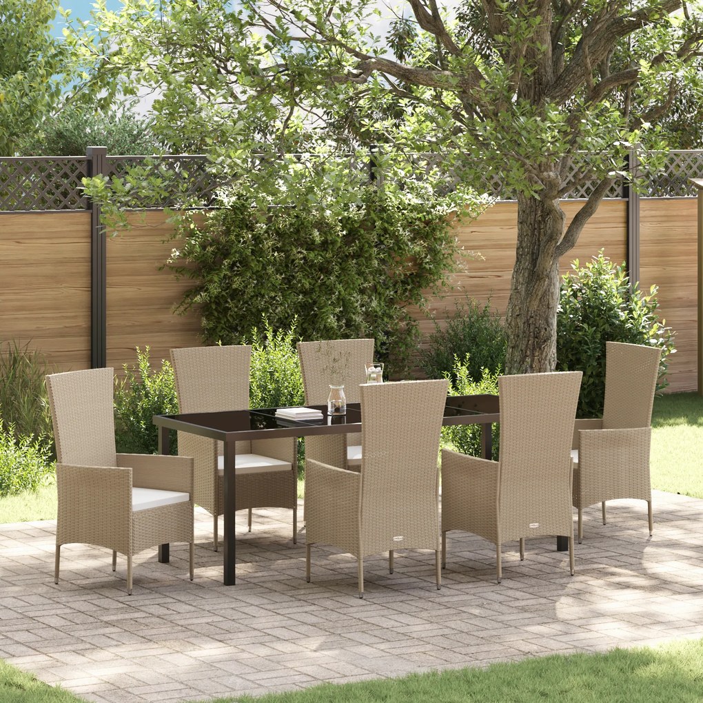 vidaXL Set de mese pentru grădină 7 pcs Bej, Negru 200 x 80 x 73 cm