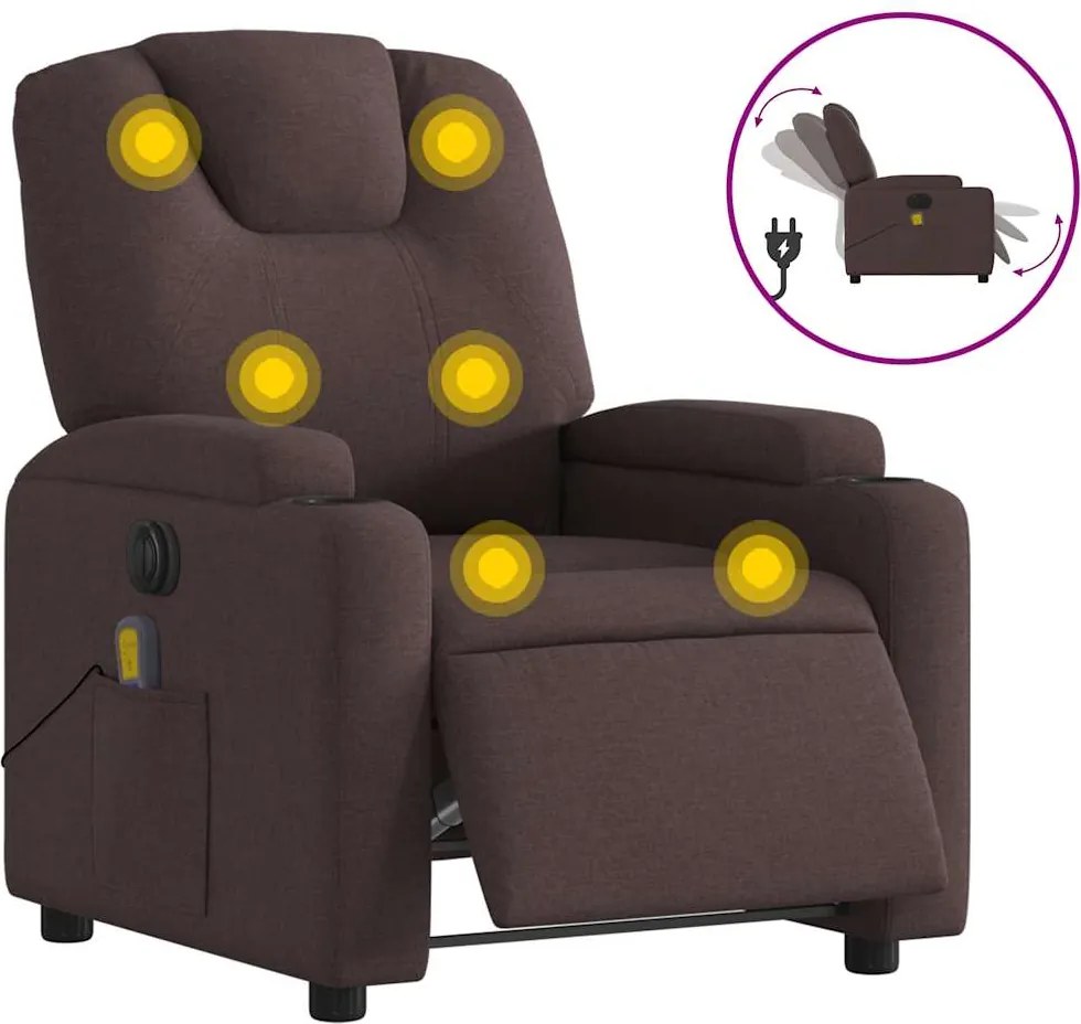vidaXL Fotoliu electric de masaj rabatabil, maro închis, textil