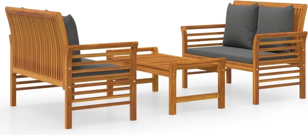 vidaXL Set mobilier de grădină cu perne, 3 piese, lemn masiv acacia