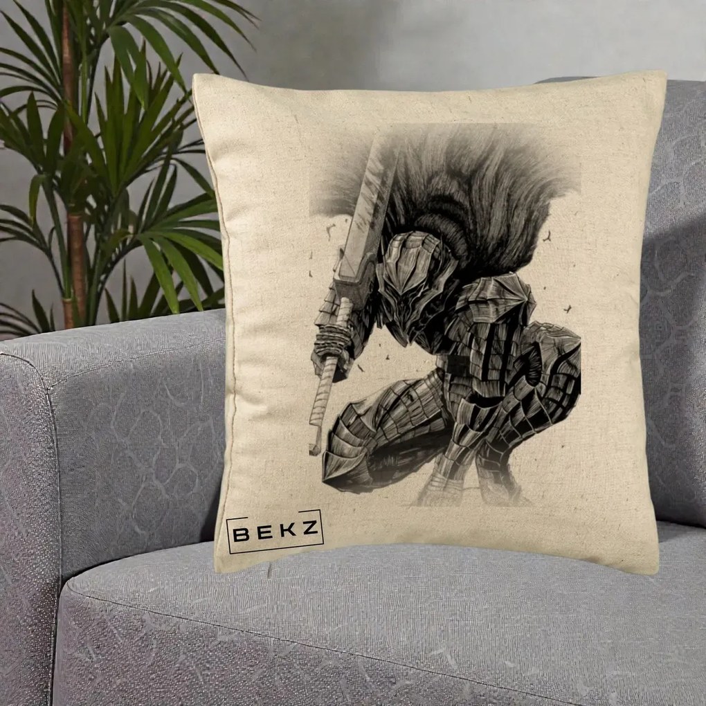 Perna Personalizata Berserk Guts Armor of Darkness Manga, 40x40 cm, Bej, Husa Detasabila, Perna Inclusa, BEKZ®