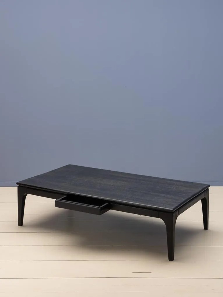 Măsuță de cafea din lemn de mango, negru, finisaj satinat, 142×76×38 cm, „Upsilon"