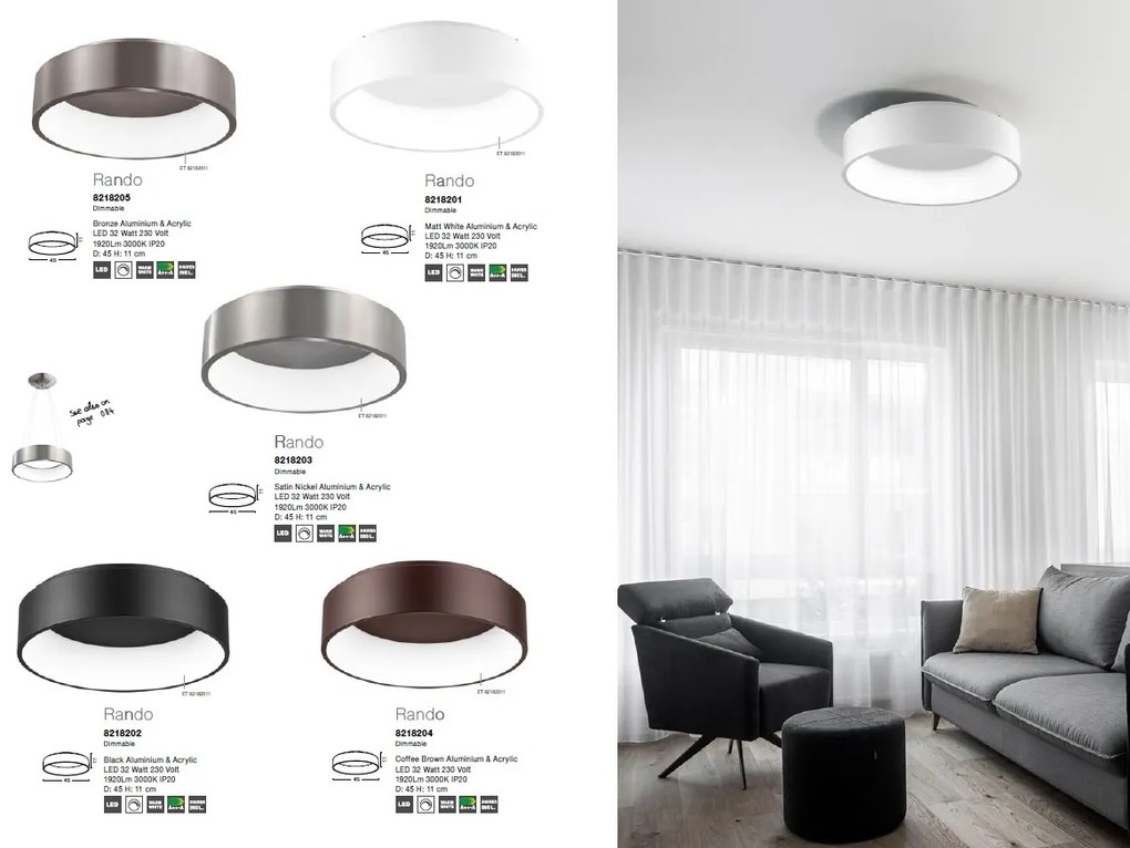 Lustra moderna aplicata LED 3000K 60cm RANDO negru NVL-6167240