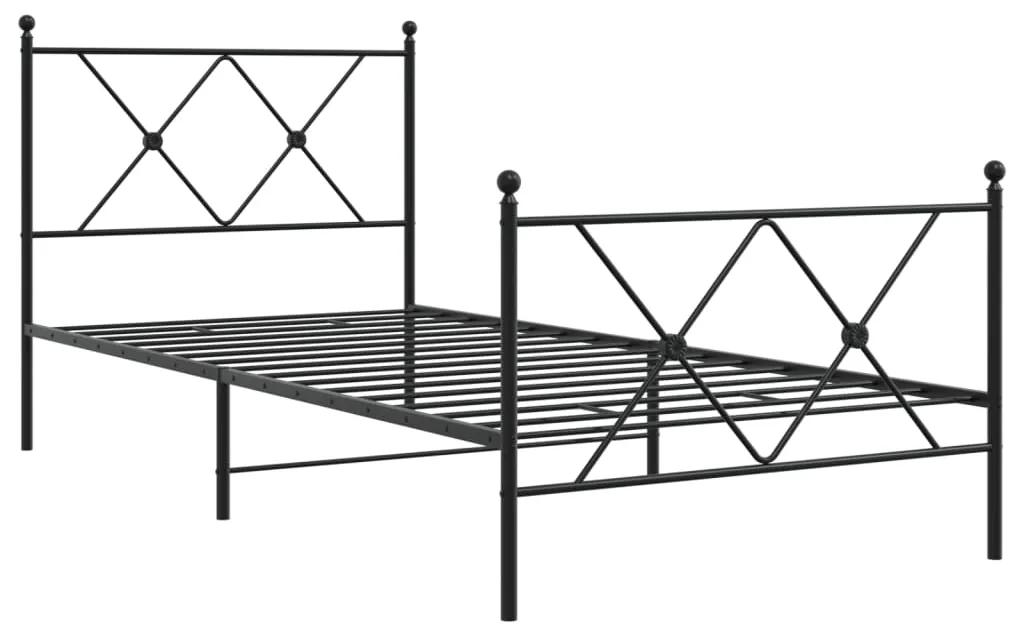376513 vidaXL Cadru pat metalic cu tăblii de cap/picioare, negru, 90x200 cm
