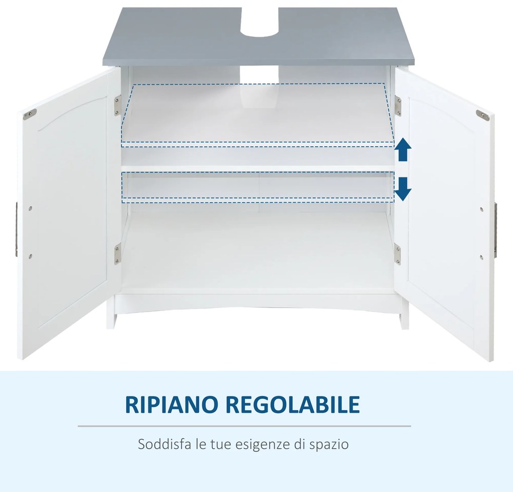 kleankin Mobilier Sub Lavoar Baie cu 2 Usi din MDF, 60x33x60cm, Gri si Alb | Aosom Ro
