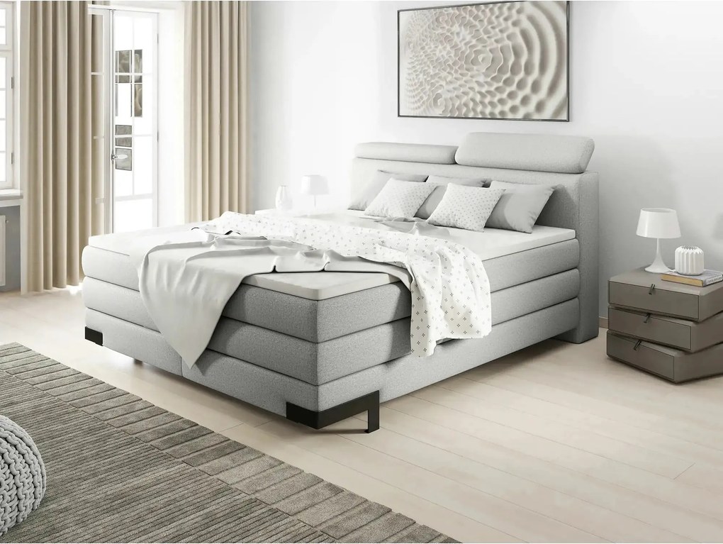 Pat KANO 140x200, personalizabil, cu saltea, topper, tetiere reglabile