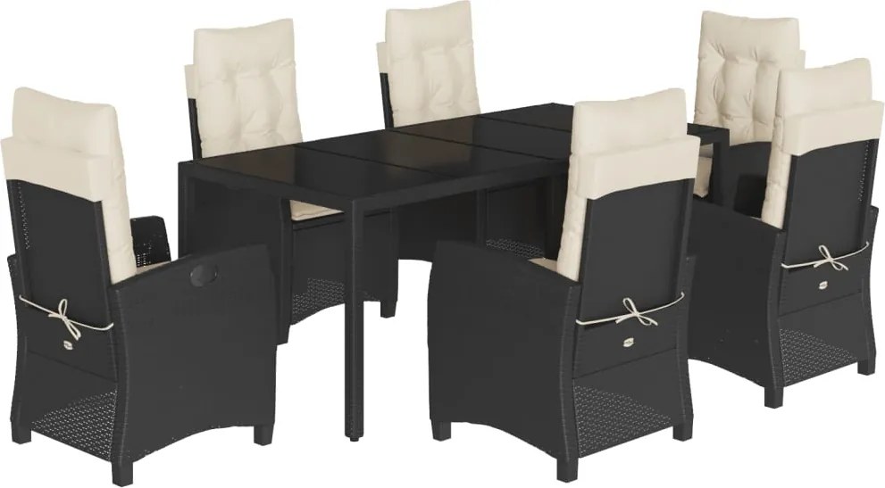 vidaXL Set mobilier de grădină cu perne, 7 piese, negru, poliratan