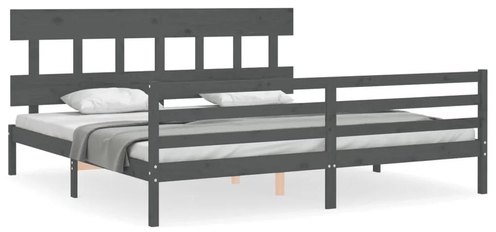 3195178 vidaXL Cadru pat cu tăblie 200x200 cm, gri, lemn masiv