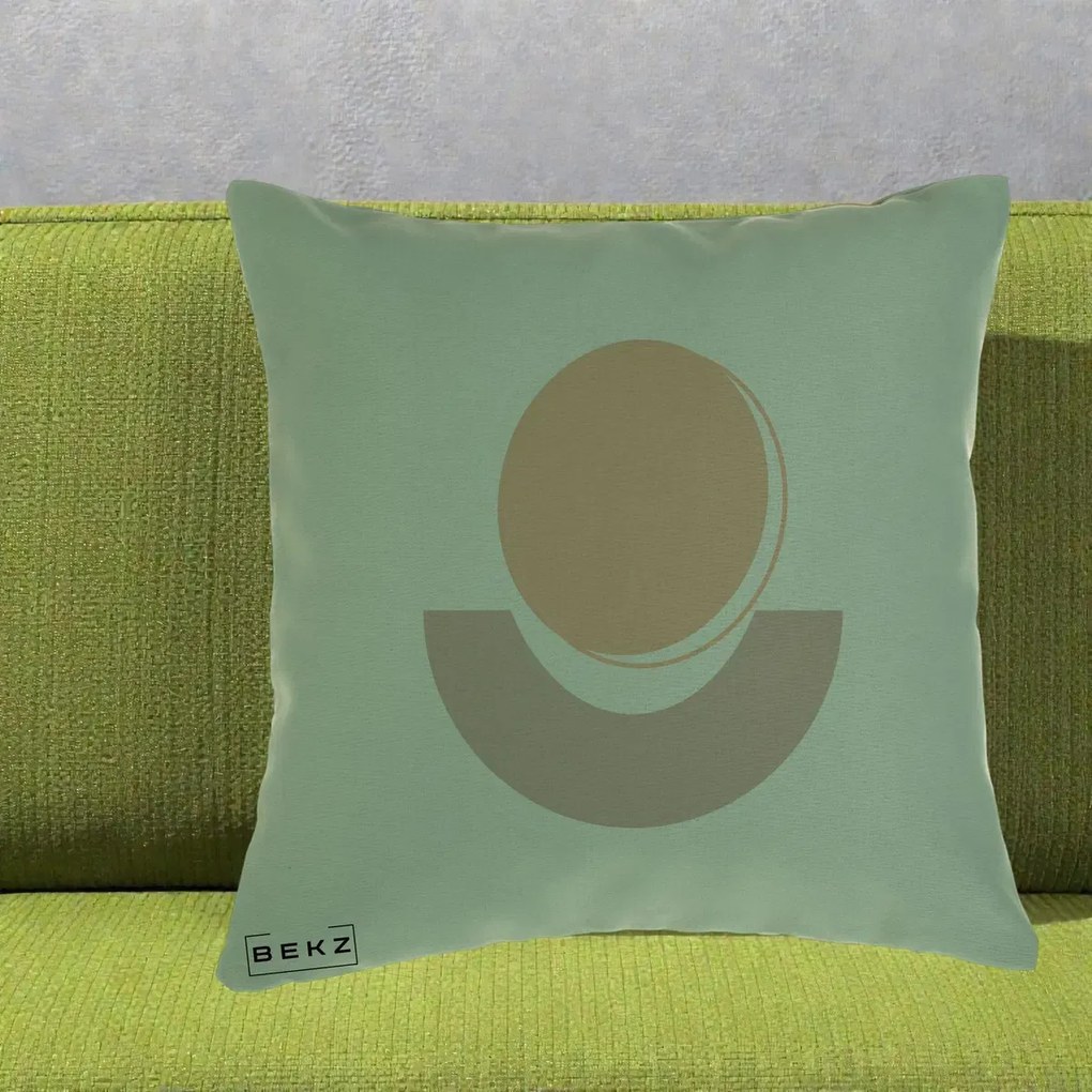 Perna Decorativa Geometric Boho Luna si Disc, 40x40 cm, Verde, Husa Detasabila, Perna Inclusa, BEKZ®