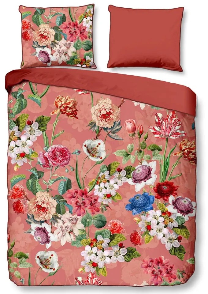 Lenjerie de pat portocalie din bumbac satinat pentru pat dublu, extinsă 240x220 cm Amalia – Descanso