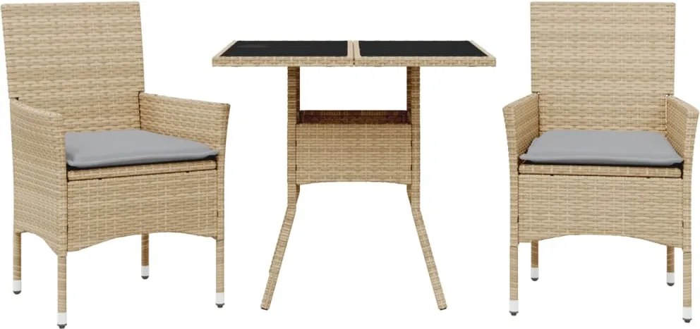 vidaXL Set mobilier de grădină cu perne 3 piese bej poliratan & sticlă