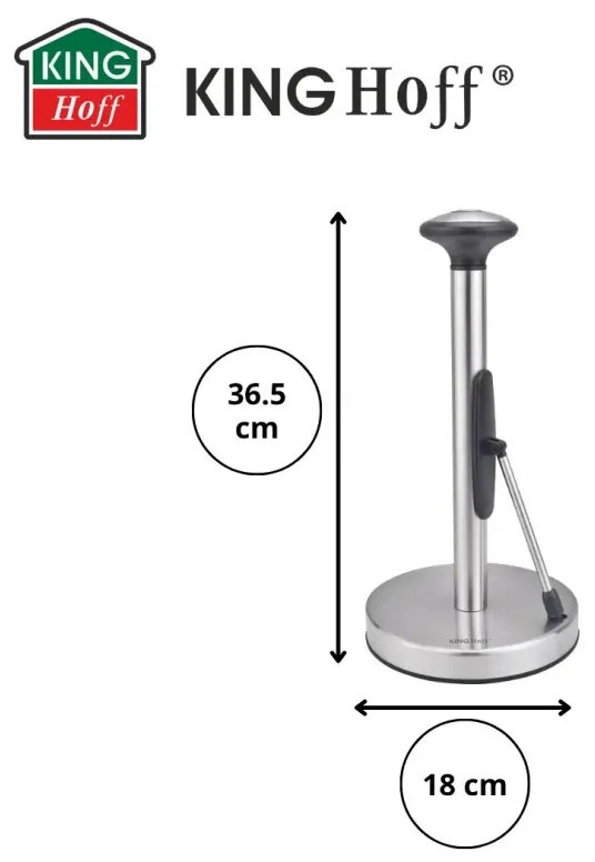 Suport pentru hartie de bucatarie Kinghoff KH 1955, 36,5 cm, Otel inoxidabil, Argintiu