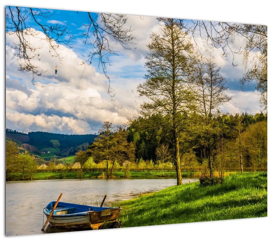 Tablou pe sticlă - Barcă pe lac (70x50 cm)