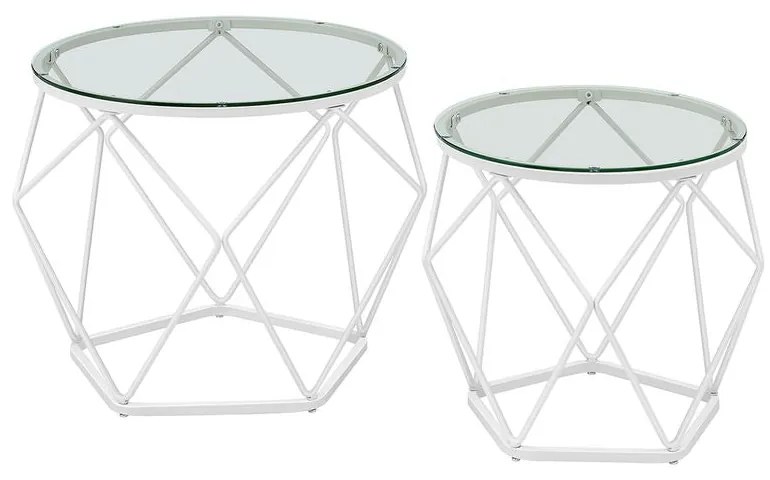 Set 2 masute de cafea cu capac din sticla detasabil , alb