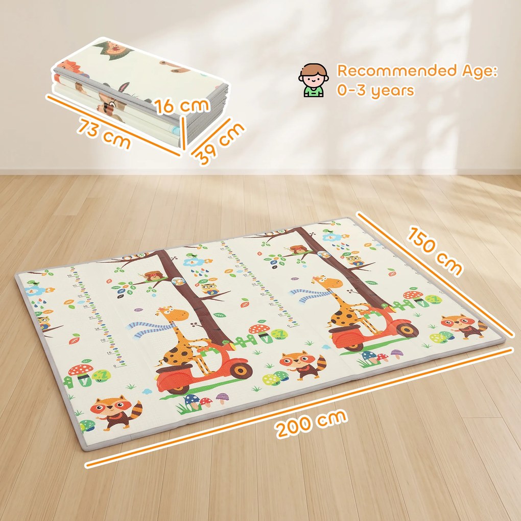 AIYAPLAY Covoraș de joacă pentru copii 200x150x1,5 cm, tematică pădure, pliabil, reversibil, din XPE, 0-3 ani, multicolor | Aosom Romania
