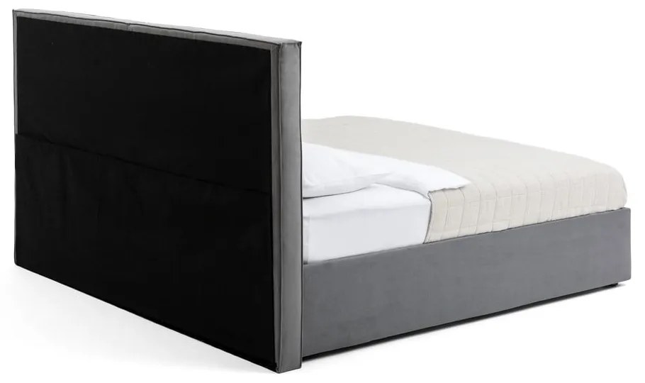 Pat matrimonial gri tapițat cu spațiu de depozitare cu somieră 180x200 cm Thessa Bold Line – Bonami Selection