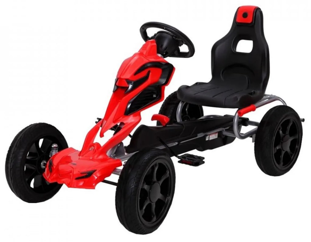 Kart cu pedale pentru copii NOVOKIDS® Adrenaline Kart PRO, 5-8 ani , 122 cm lungime, Carena, Structura metalica, Frana de mana, Functie FreeWheel,