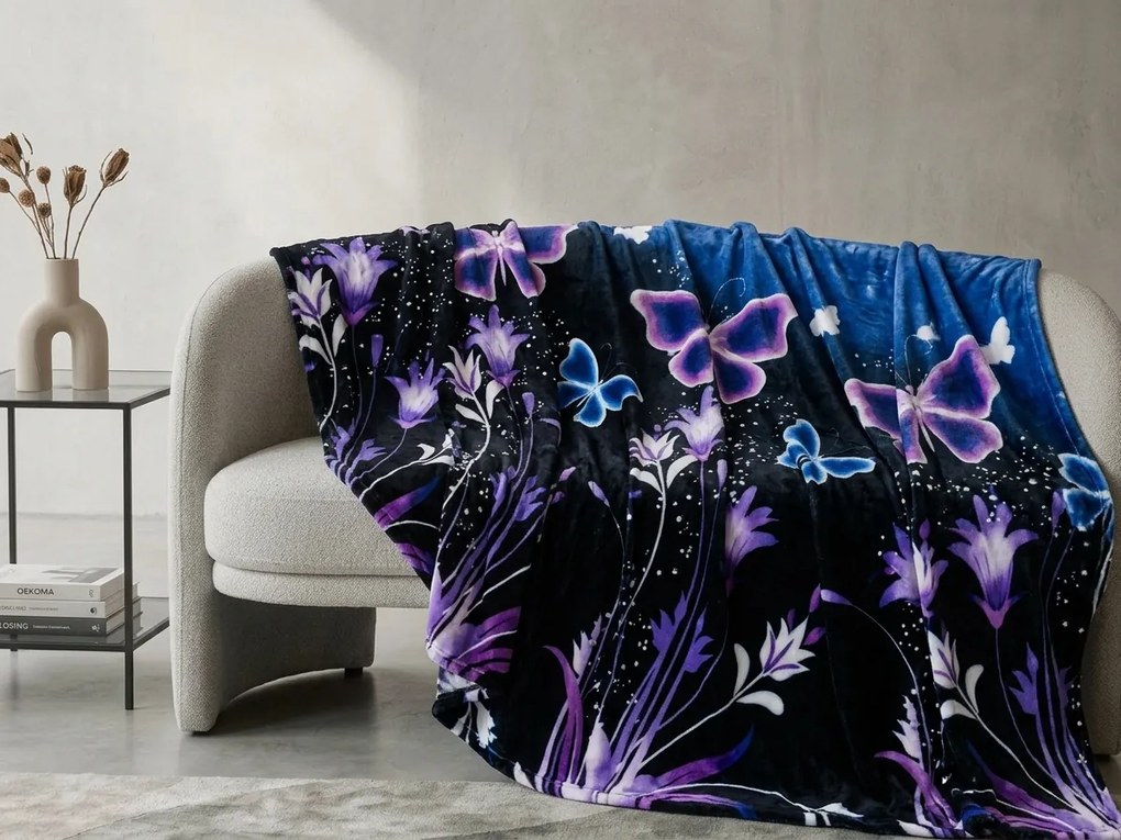 Patura din microplus VIOLET BUTTERFLY albastru inchis Dimensiune: 200 x 220 cm