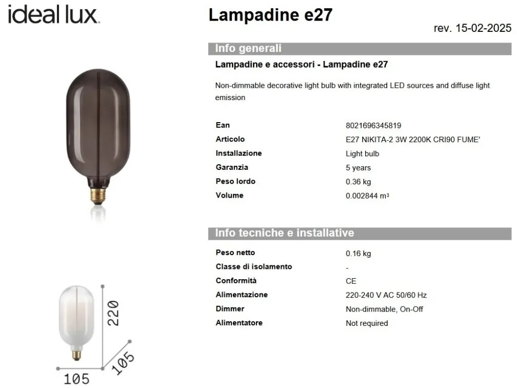 Bec LED Decorativ, E27 Nikita-2 3w 2200K cri90, Fumuriu