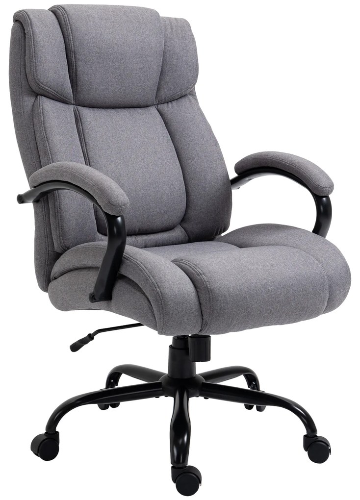 Vinsetto Scaun de birou, Scaun de șef ergonomic, Scaun de birou căptușit cu brațe, Scaun rotativ cu înălțime reglabilă și funcție de legănare, aspect de in, rezistent până la 220 kg, Gri deschis | Aosom Romania