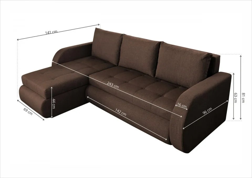 Coltar extensibil reversibil Genoa Chocolate 243x141x81 cm cu lada de depozitare