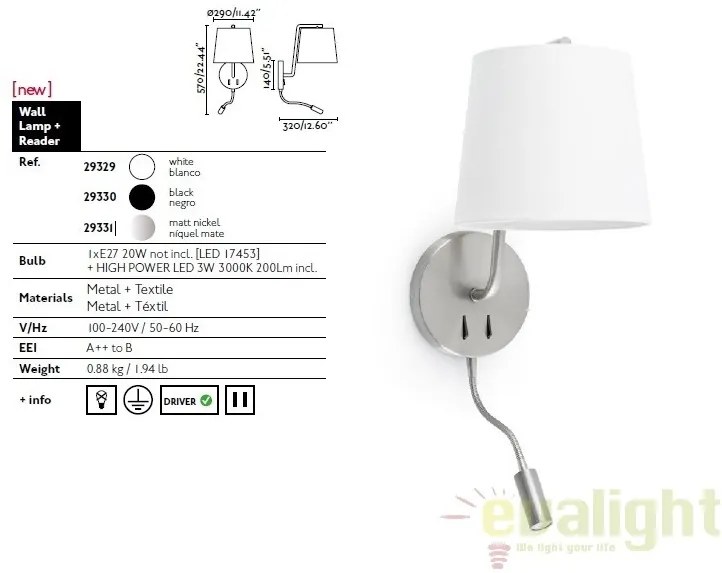 Aplica de perete cu reader LED BERNI 29331