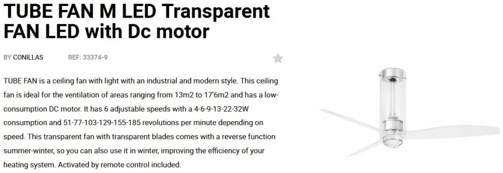 Lustra cu Ventilator si telecomanda TUBE FAN M LED transparent