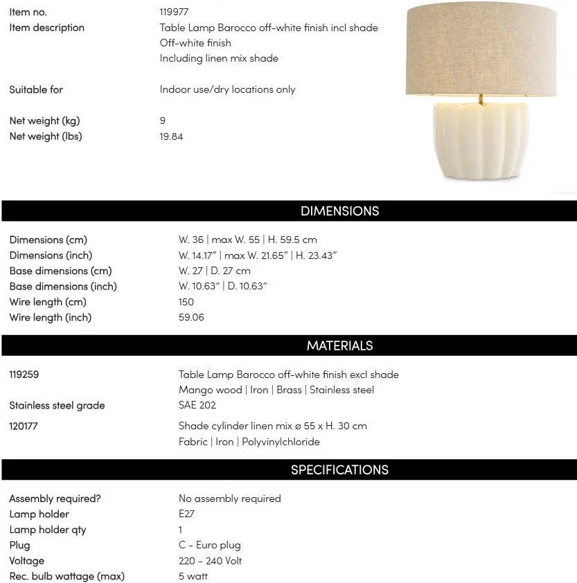 Veioza, Lampa de masa LUX Barocco Off-white