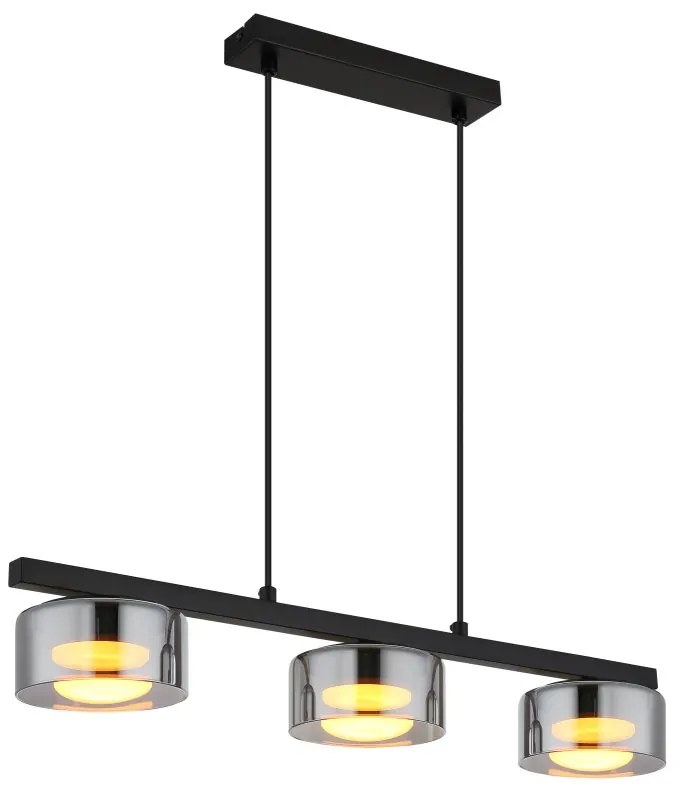 Lustra suspendata din metal negru cu sticla fumurie HIGGINS 3L