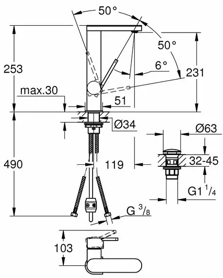 Baterie lavoar Grohe Plus L cu pipa extractibila