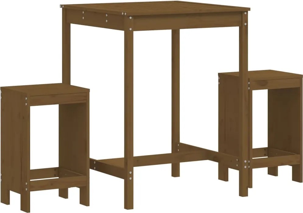 vidaXL Set mobilier de bar, 3 piese, maro miere, lemn masiv de pin