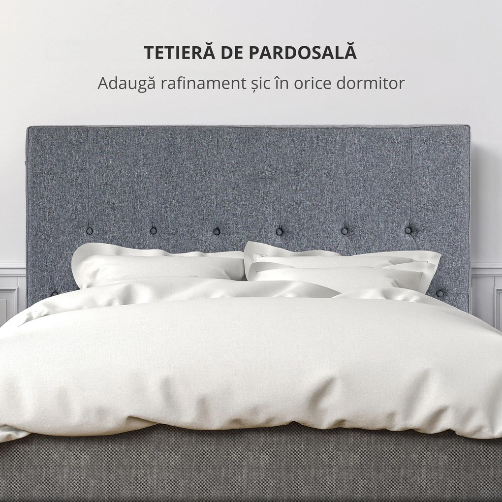 HOMCOM Testieră pentru Pat Matrimonial Trapuntată cu Butoane și 2 Agățători, Capăt de Pat Elegant, 160x7x120 cm, Gri | Aosom Romania