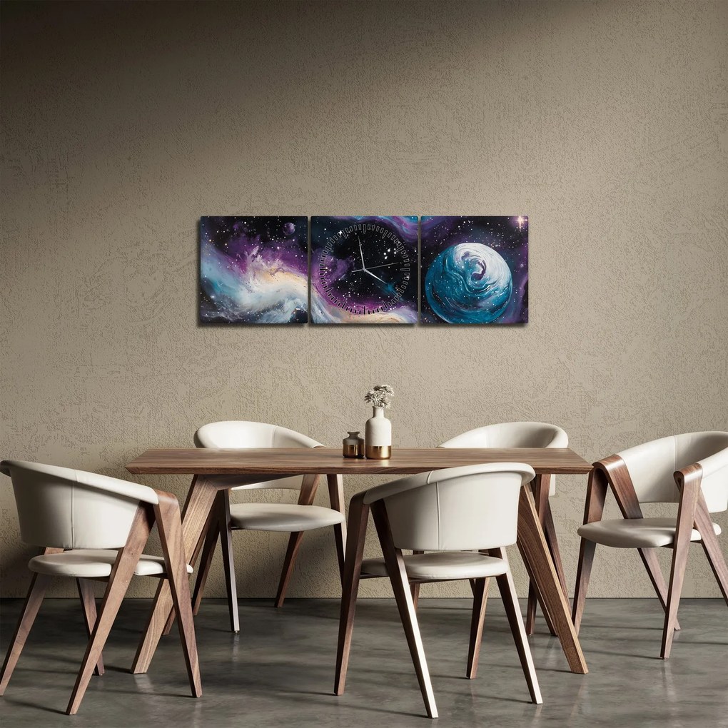 Tablou - Univers pictat (cu ceas) (90x30 cm)