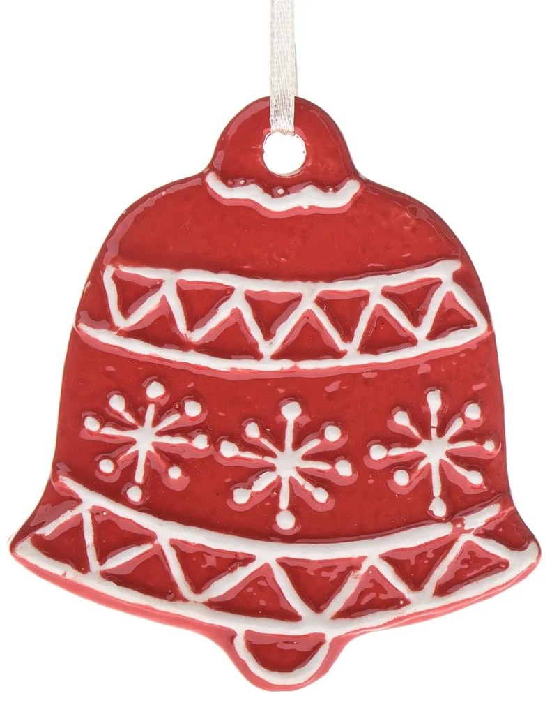 Decorațiune ceramică suspendată Clopoțel, 9 x 8,7x 1 cm, roșu turtă dulce