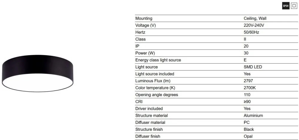 Plafoniera LED design circular ARIS 30W negru