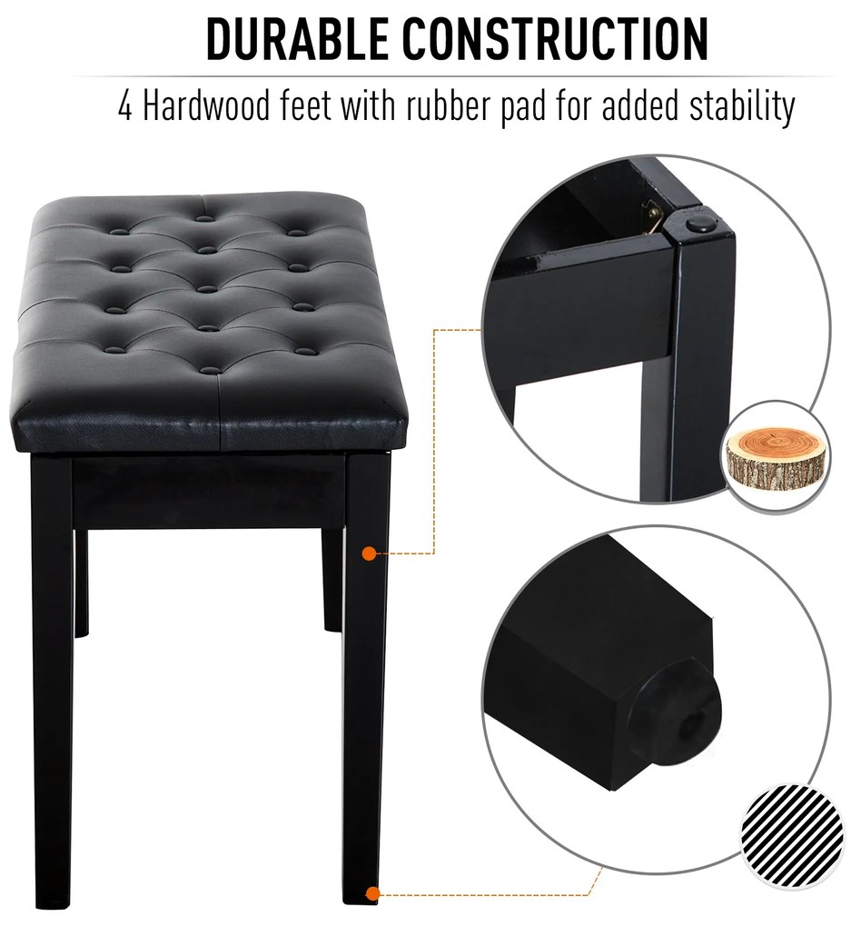 HomCom banca pian, spatiu depozitare, 75x35x50 cm, neagra | Aosom Ro