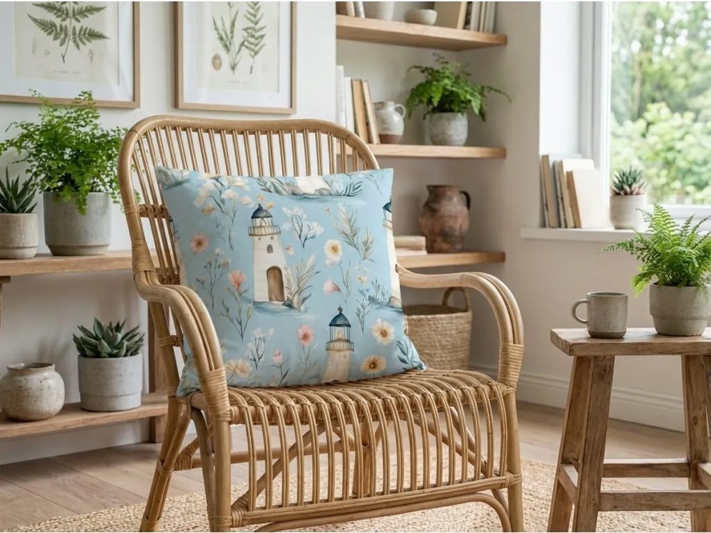 Fata de perna din bumbac LIGHTHOUSE POLY 45x45 cm, albastru