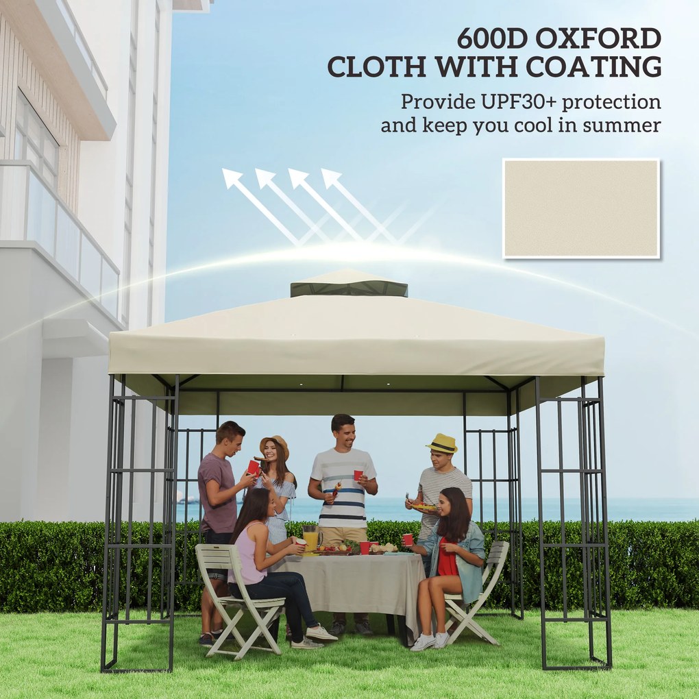 Outsunny Înveliș de Înlocuire pentru Pergolă de Grădină cu Două Niveluri și Orificii de Drenaj, 300x300 cm, Alb Crem | Aosom Romania