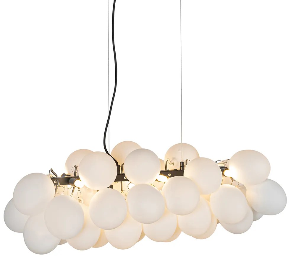 Lampă suspendată neagră cu sticlă opalescentă cu 8 lumini, ovală - Uvas